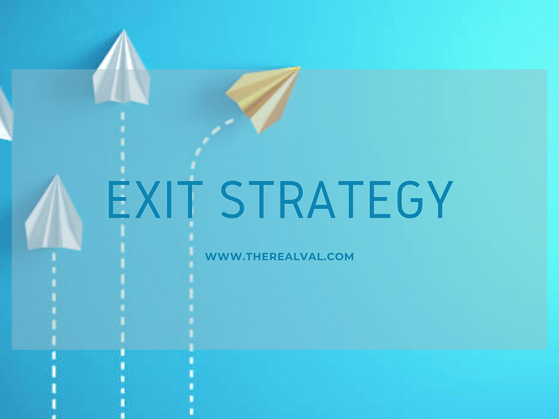 Paper planes on a blue background with Exit Strategy text indicating a change in direction and planning.