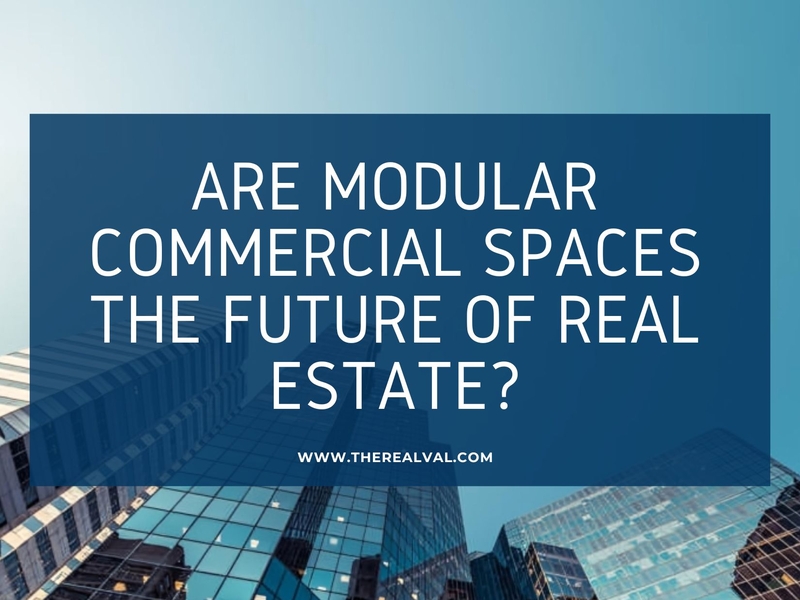 Text: Are modular commercial spaces the future of real estate? with skyscraper backdrop.