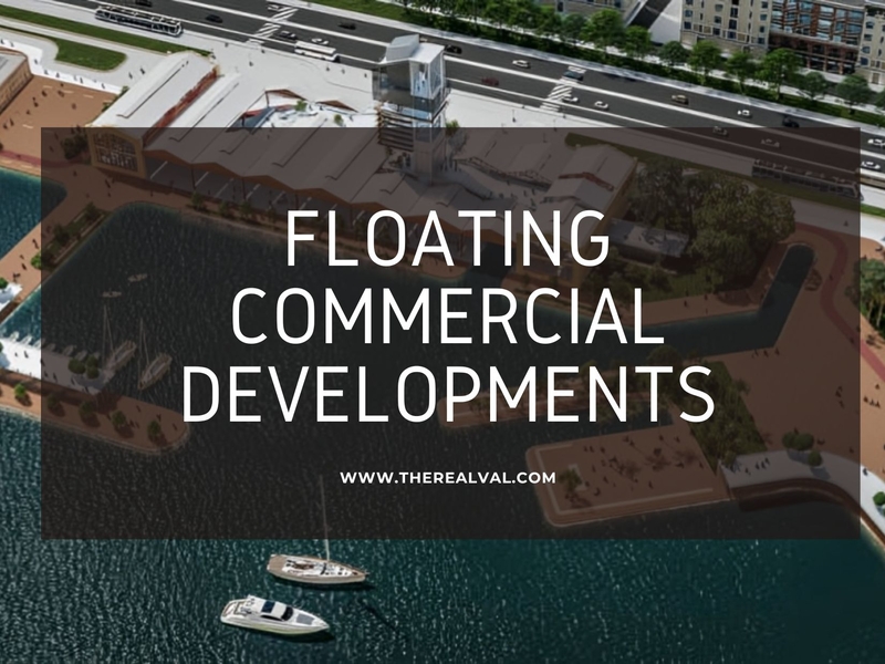 Floating commercial developments concept image with waterfront view and boats, www.therealval.com