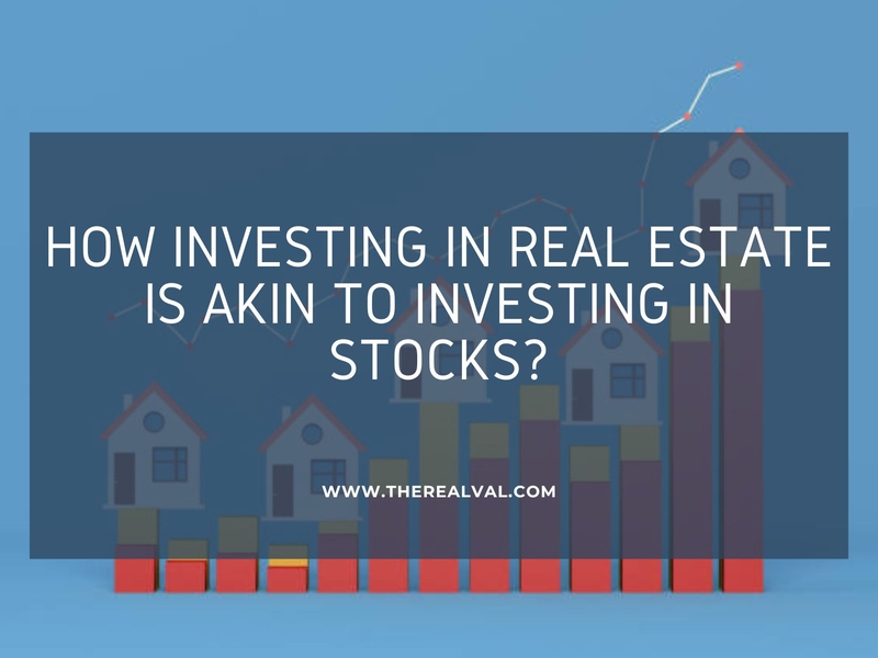 Chart comparing real estate and stock investments with upward trend lines.