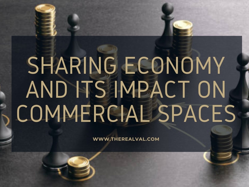 Sharing economy effects on commercial spaces with chess pieces and coins, highlighting economic shifts.