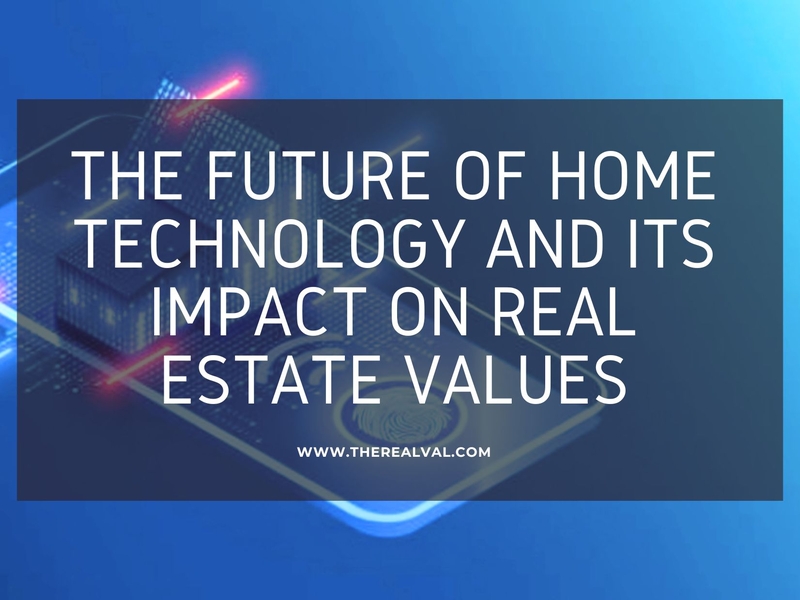 Futuristic home technology concept and real estate value impact, featuring www.therealval.com.
