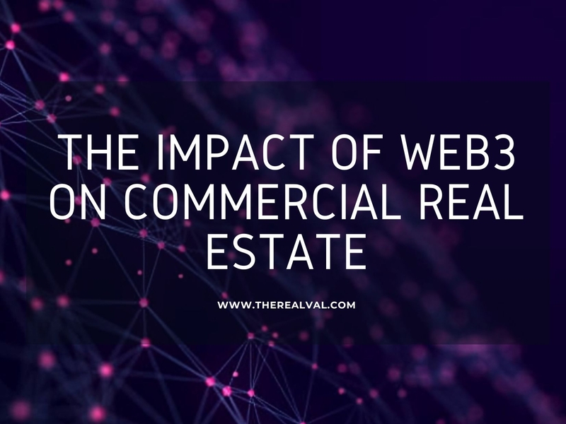 Web3's impact on commercial real estate concept with futuristic network background.