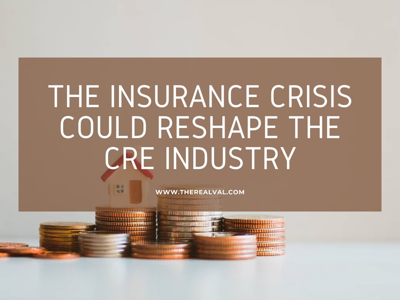 Stacks of coins and a house model with the text: The insurance crisis could reshape the CRE industry.