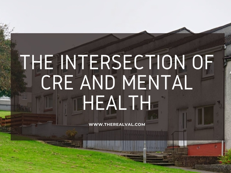 Exploring the link between commercial real estate and mental health on a building backdrop.